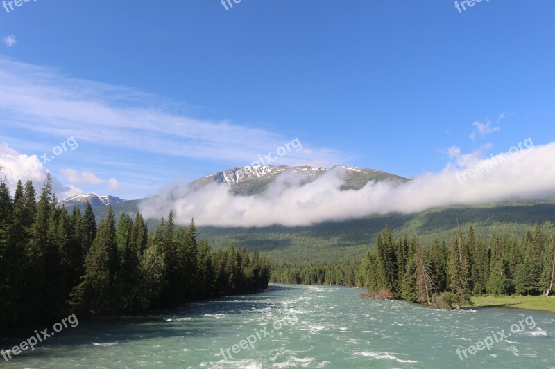 Snow Mountain River The Scenery In Xinjiang Free Photos