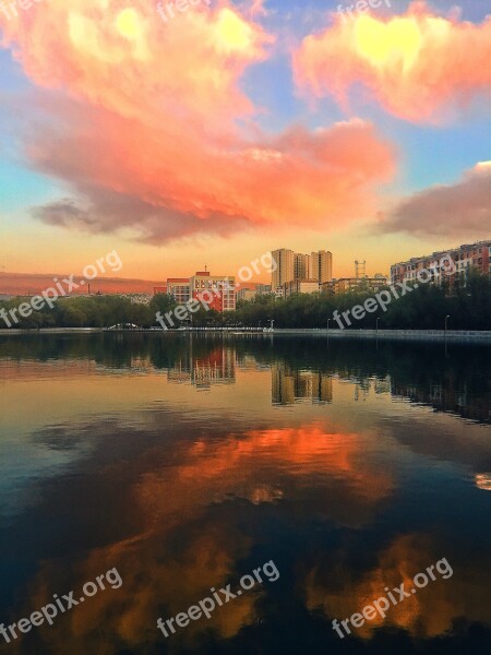 Sky Burning Clouds Lake Free Photos