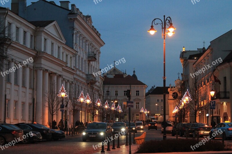 At Night Streets Lantern Autos Vilnius