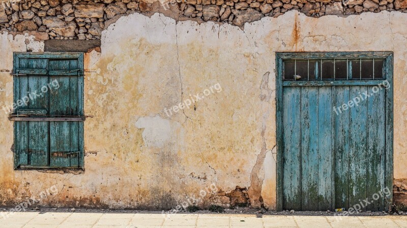 Old House Door Window Wooden Wall