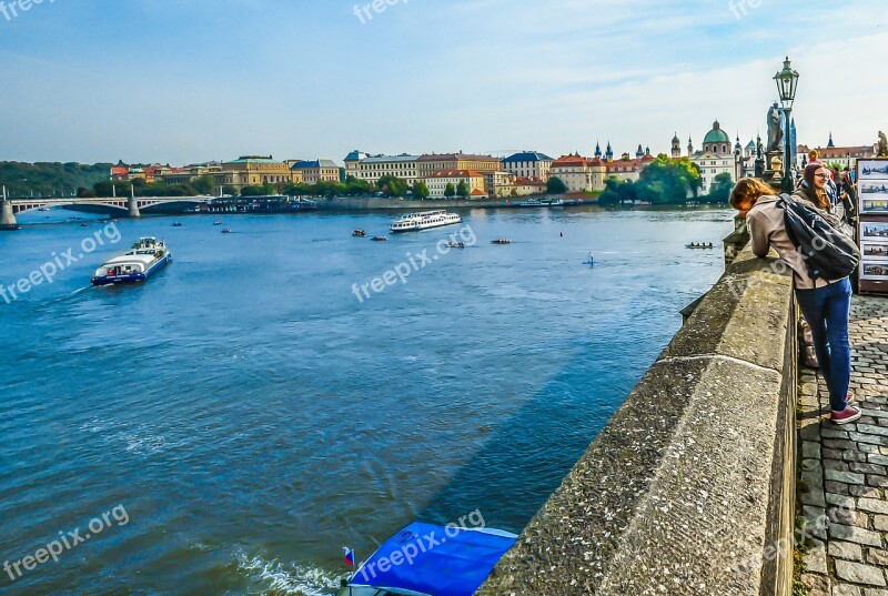 Prague Bridge Czech Tourism Boats