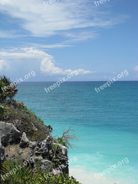 Tulum Beach Rock Sea Mexico