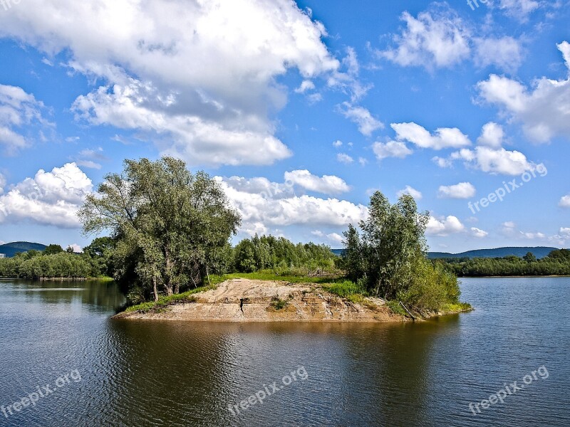 Gravel Pond Water Clouds Landscape Nature