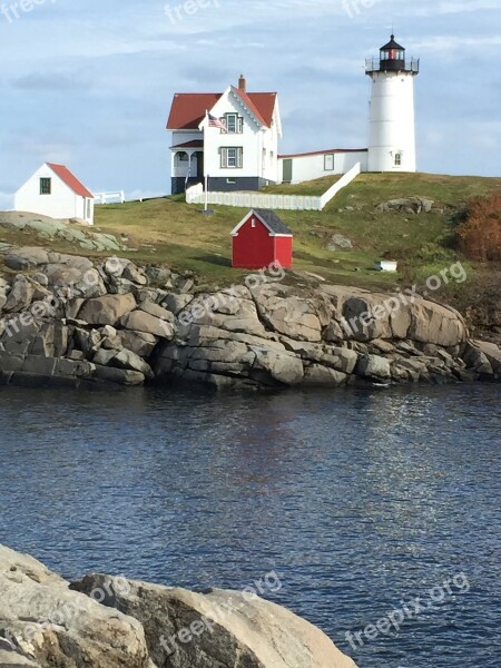 Maine Lighthouse Water Rocks Seaside