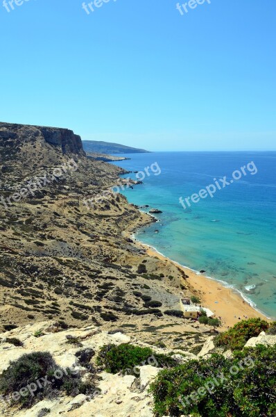 Matala Greece Red Beach Crete Idyllic