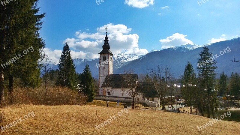 Bohinj Church Sky Alpes Clouds