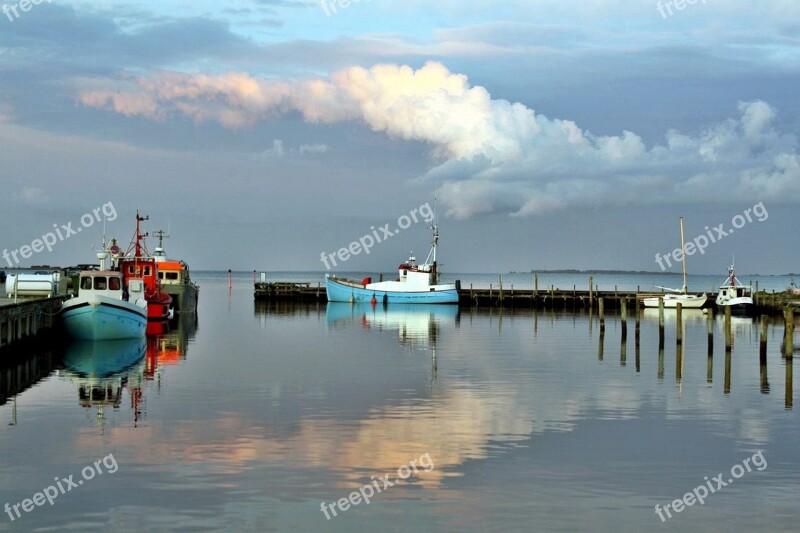 Port Motifs Fishing Boats Marina Abendstimmung Mirroring