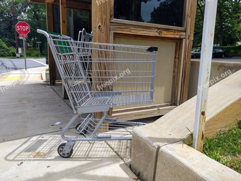 Cart Shopping Shopping Cart Supermarket Bus Stop