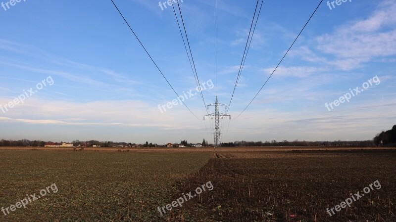 Sky Power Line Blue Clouds Blue Sky