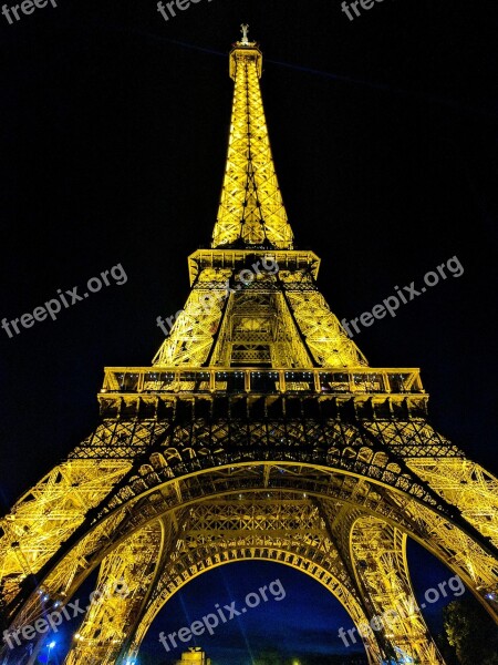 Paris Tour Eiffel Night Landmark Free Photos