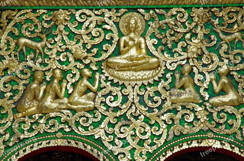 Laos Temple Pediment Decoration Religious Art