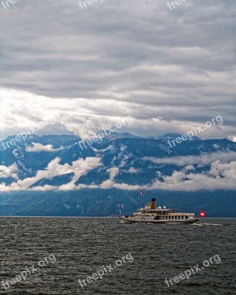 Lake Geneva Switzerland Boat Vaud Mountains