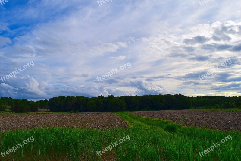 Field Farm Cloudy Sky Agriculture Landscape