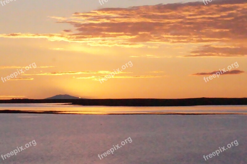 Sunset Iceland Sea Midnight Sun Romance