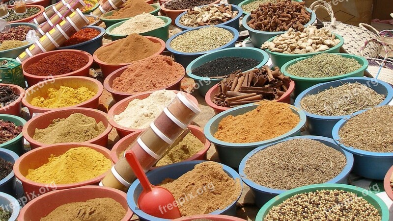 Market Spices Condiments Foods Coloured Oriental