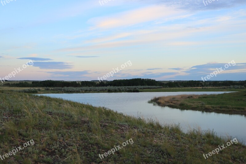 River Landscape Evening Steppe Sky