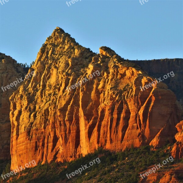 Golden Sunset Rock Face Sedona Arizona Orange