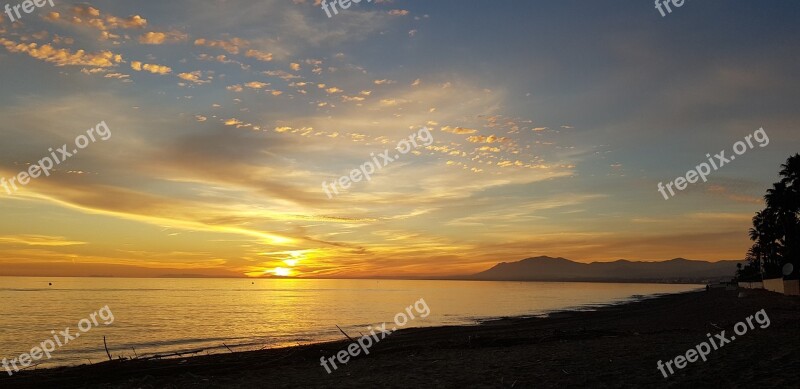 Sunset Orange Sun Clouds Marbella