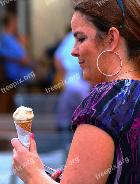 Woman Eating Ice Cream Ice Cream Summer Benefit From