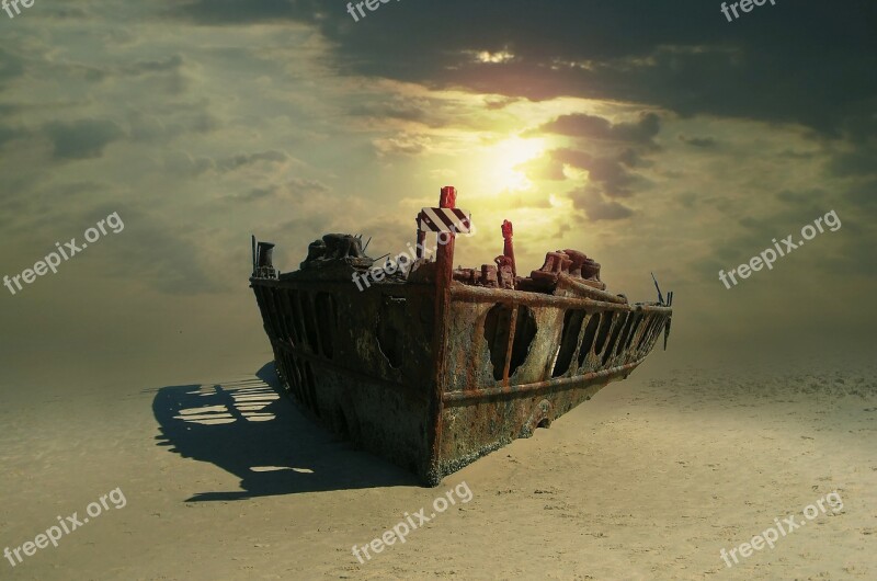 Ship Wreck Fraser Island Wreck Sand Twilight