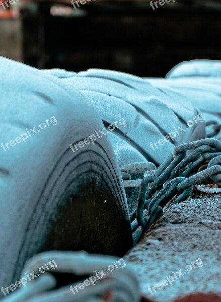 Tire Frozen Chains Cold Winter Frozen