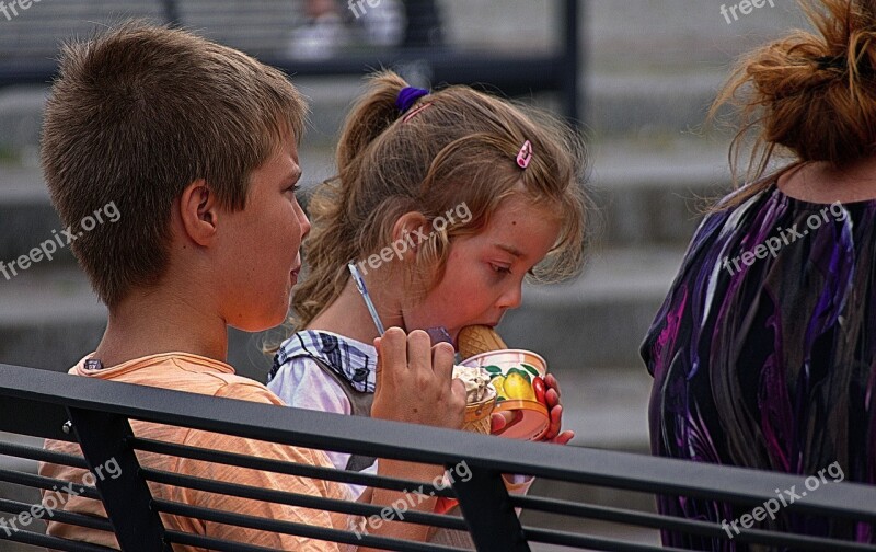 Children Eating Ice Cream Ice Cream Boy Girl