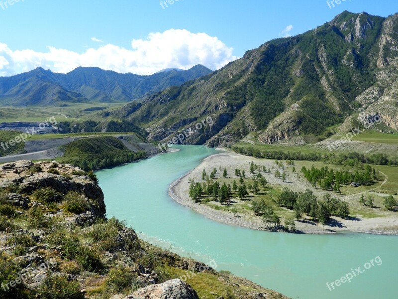 Altai Mountains River Summer Landscape