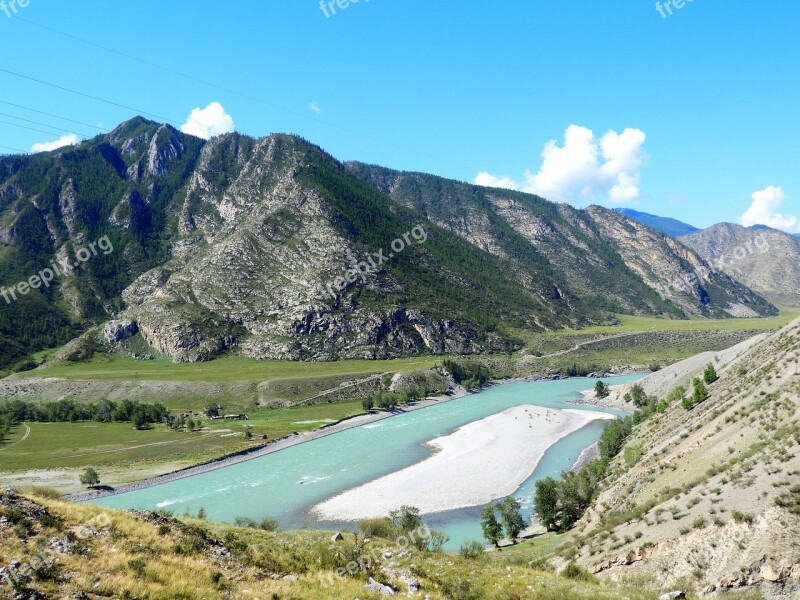 Altai Mountains River Summer Landscape