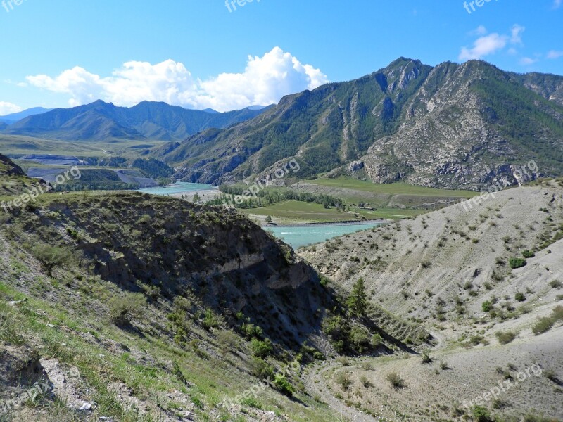 Altai Mountains River Summer Landscape