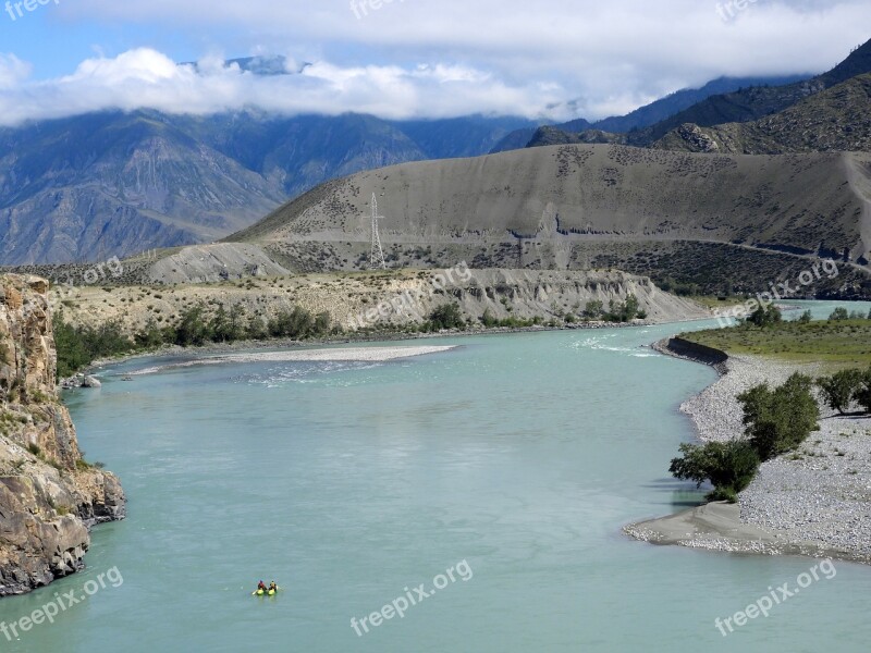 Altai Mountains River Summer Landscape