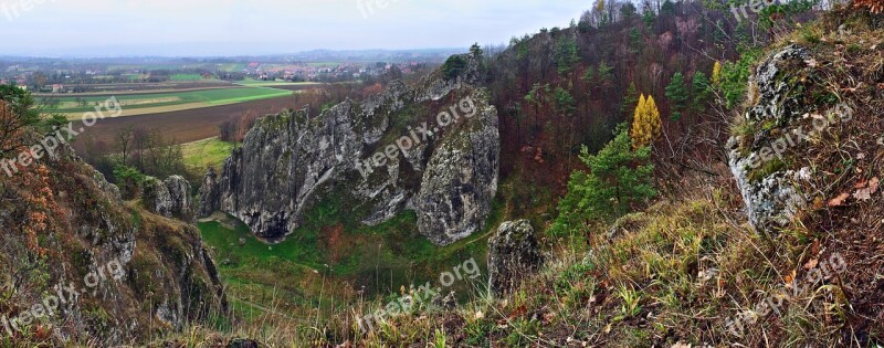 Panorama Valley Bolechowicka Valleys Near Cracow Rocks View