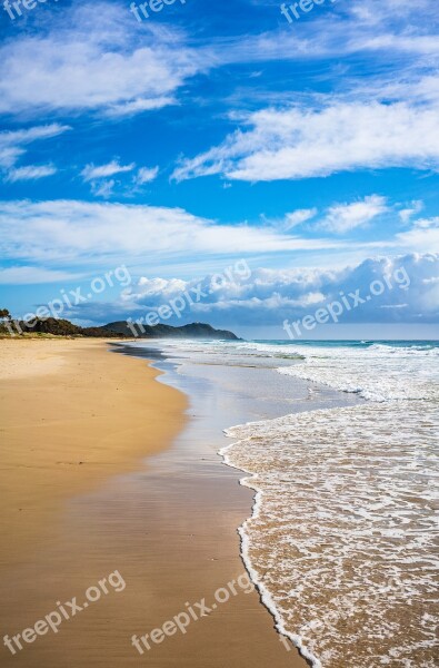 Beach Byron Bay Lighthouse Cloud Coastal