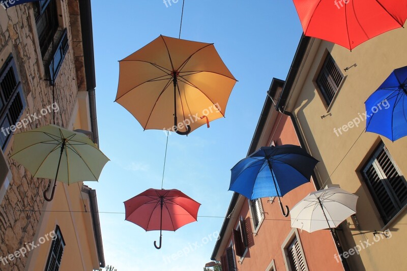 Umbrellas Colorful Novigrad Croatia Color