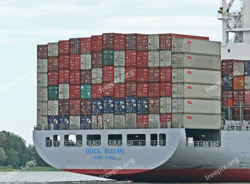 Container Freighter Rear China Elbe