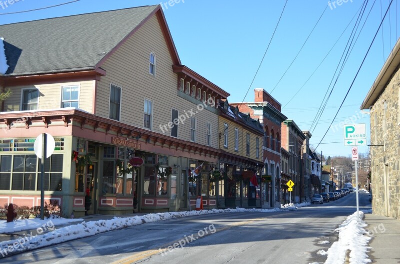 Sykesville Main Street Winter Blue Sky Historic