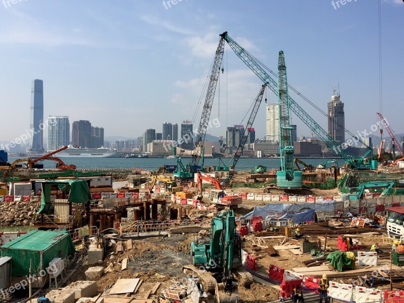 Hong Kong Building Site Architecture Crane Development