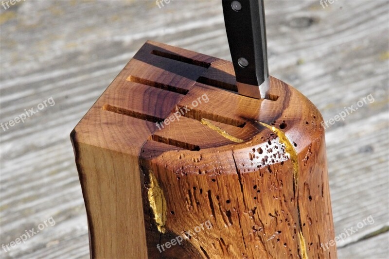 Knife Block Wood Noble Gold Leaf Antique Oak