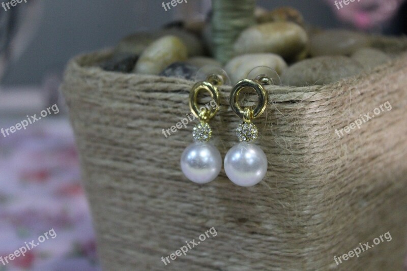 Earrings With Pearls Bijouterie Jewelry Beads Light Background