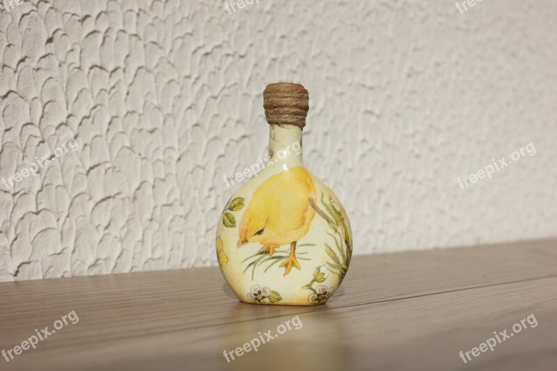 Yellow Bottle Chicken Decoupage Handmade Free Photos