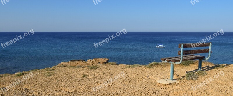 Bench View Point Sea Landscape Horizon