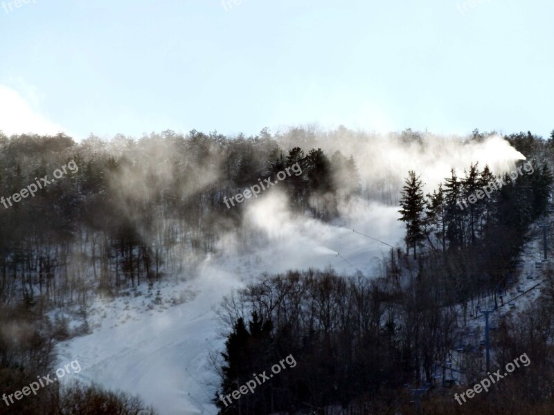 Ski Slope Snow Snow Making Snow Machine Mountain Trees