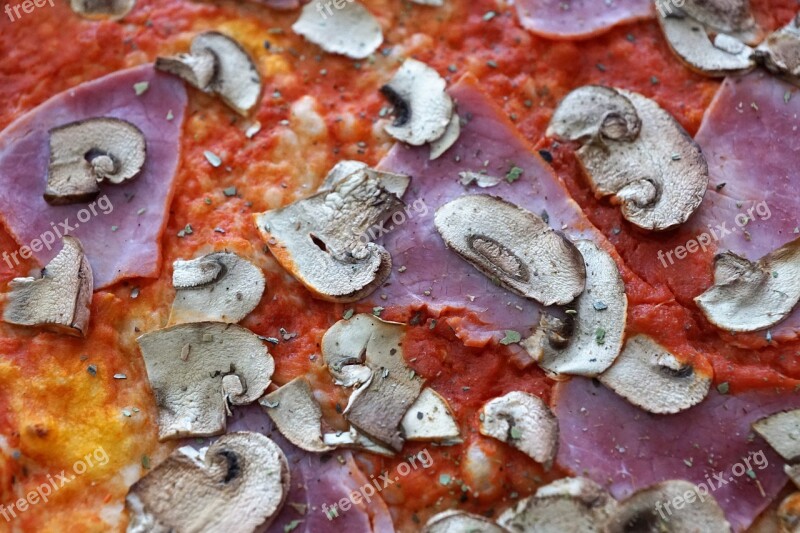 Pizza Eat Mushrooms Ham Italian