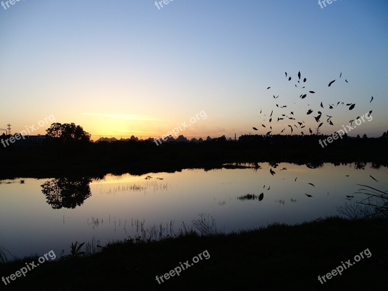 At Dusk Silhouette Sky Free Photos