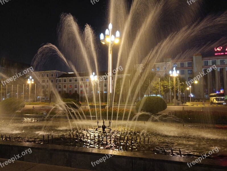 Chengdu Tianfu Square Night View Fountain Free Photos