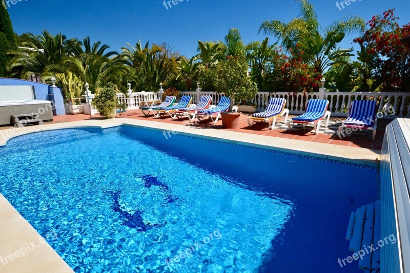 Poolside Swimming Pool Swimming Holiday Deckchairs