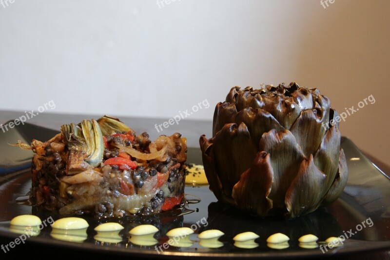 Artichokes Dish Lentils Kitchen Free Photos