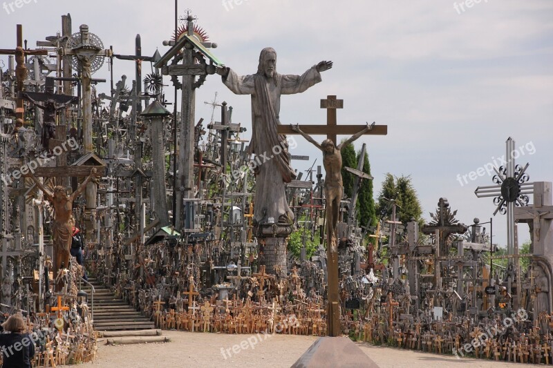 Lithuania Crosses Mountain Viewpoint Christianity