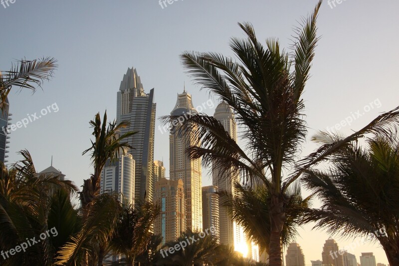 Dubai Skyscrapers Sunset Summer Warm