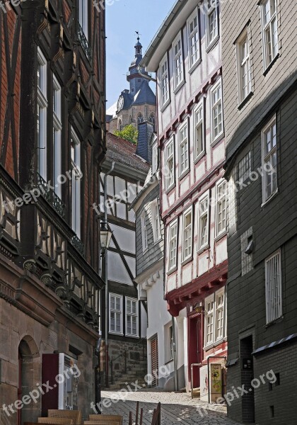 Old Town Lane Truss Mountainous Marburg Lahn Castle Hill