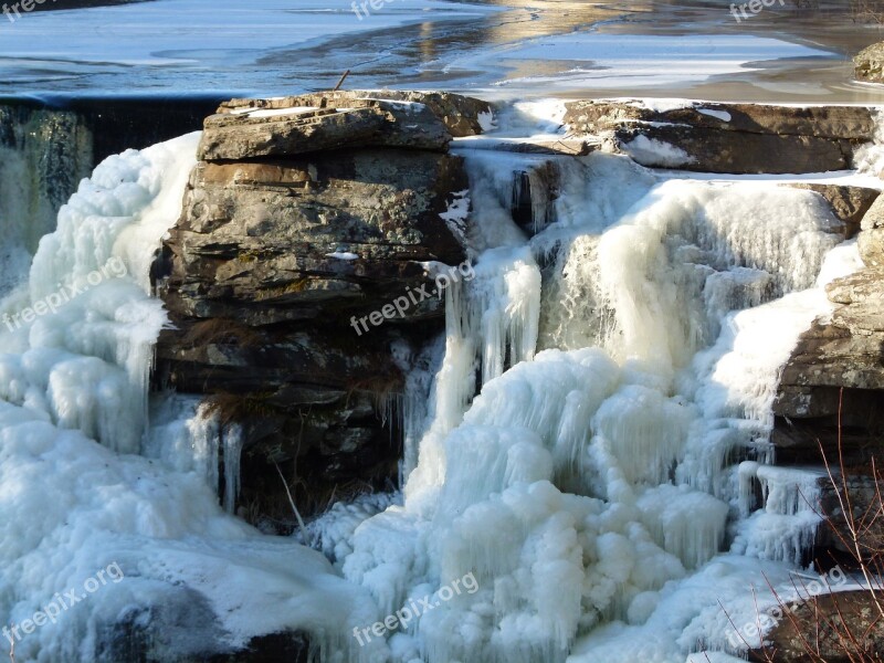 Waterfall Frozen Ice Winter Snow